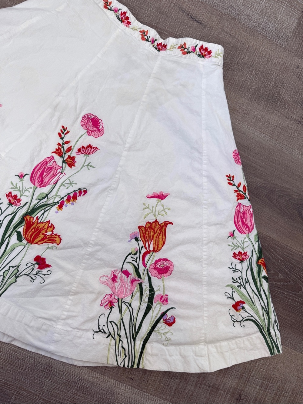 Elevenses Anthropologie Size 6 White Embroidered Floral A-Line Skirt - Picture 7 of 12